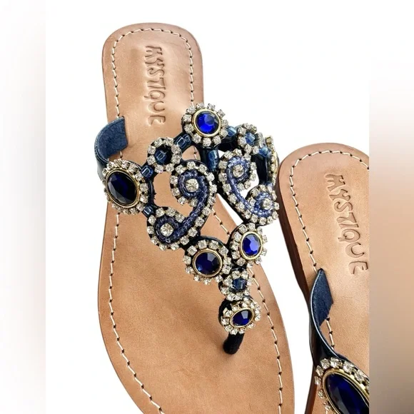 Mystique Boutique Boca Raton  Blue Beaded Sandals, brand new, never worn - Picture 5 of 16